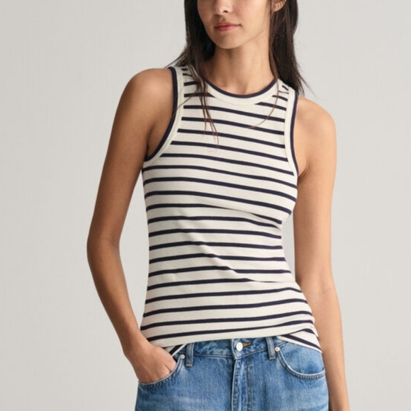 Dairy Boy Tops - Ralph Lauren navy blue and white striped top